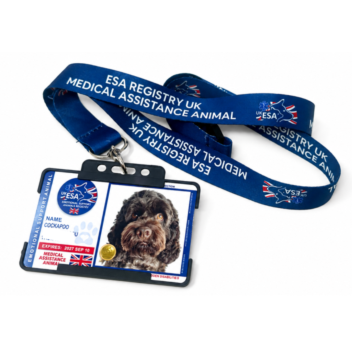 Blue ESA card holder and blue ESA Registry UK lanyard